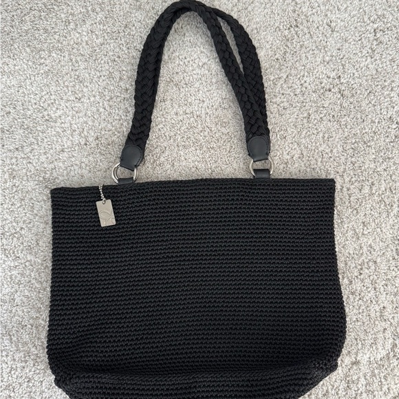 Sophisticated Black Crochet Woven Shoulder Bag Purse - Picture 1 of 7